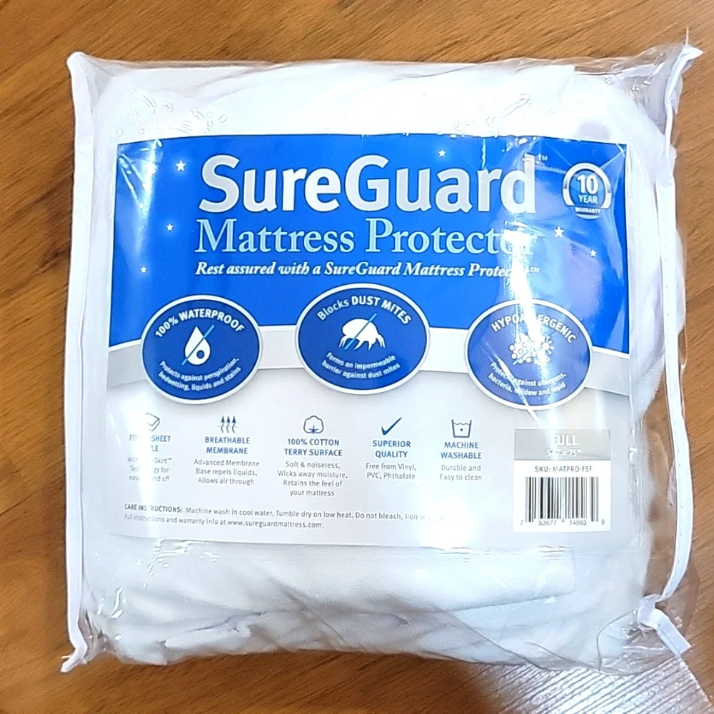 SureGuard Premium Full Mattress Protector White Cotton Terry Waterproof New